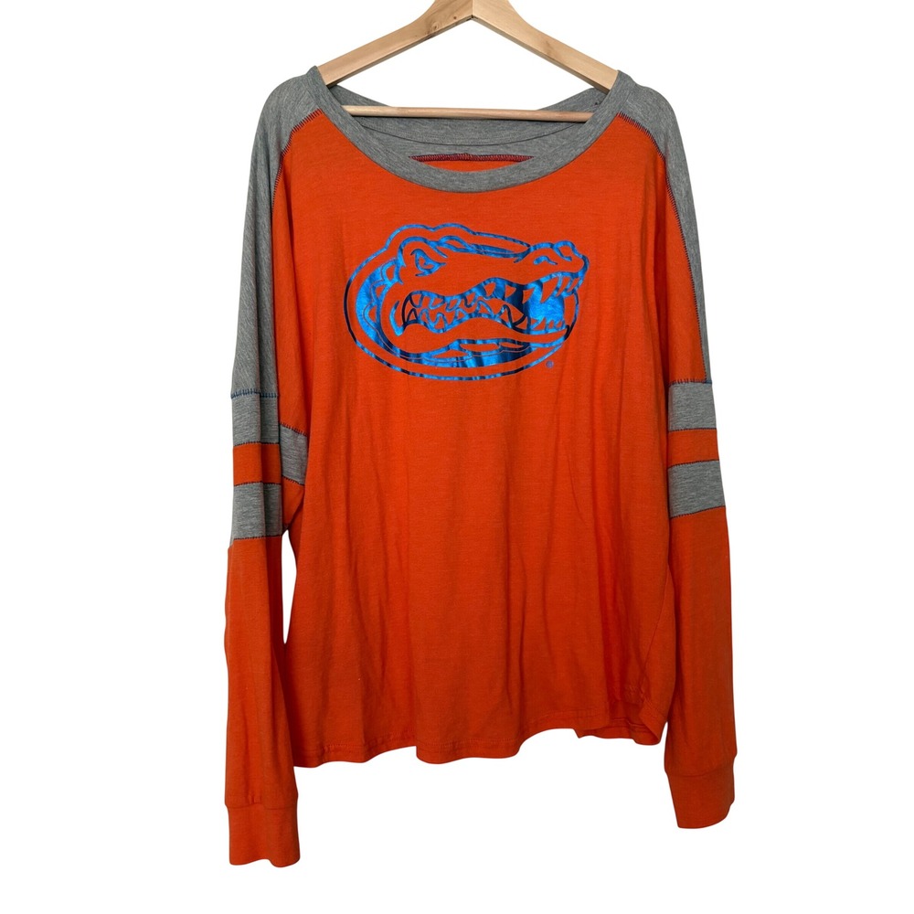 Colosseum Florida Gators Womens XXL Orange Gray Long Sleeve Foil Logo Tee Shirt